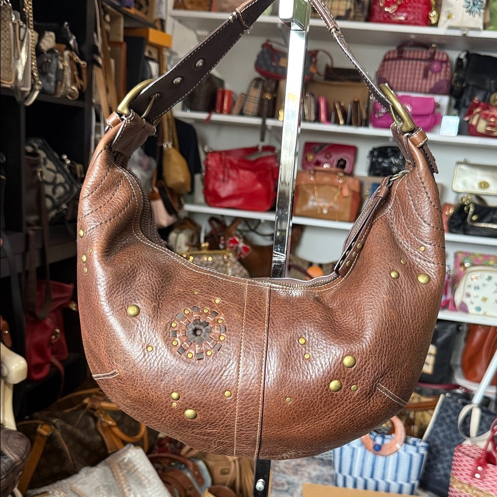 Coach Mia Brown Studded Leather Hobo Bag - Picture 2 of 7